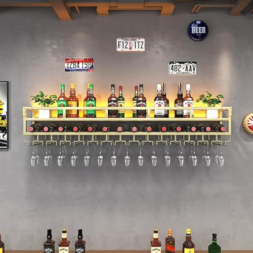 LED-Licht Wandmontiertes Weinregal mit Glashalter Weinflaschenregal aus Metall für Home Bar Esszimmer Küche Multifunktionales hängendes Weinaufbewahrungsregal von Generic