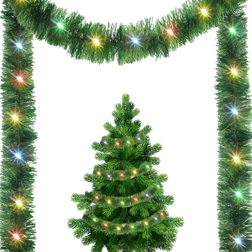 LED-Lichterkette, LED-Lichterkette für den Weihnachtsbaum - 49,21 Fuß glänzende Luftschlangen - Lichtstreifen mit LED-Lichtern, vorbeleuchtete Weihnachtsdekoration für Nat von Generic