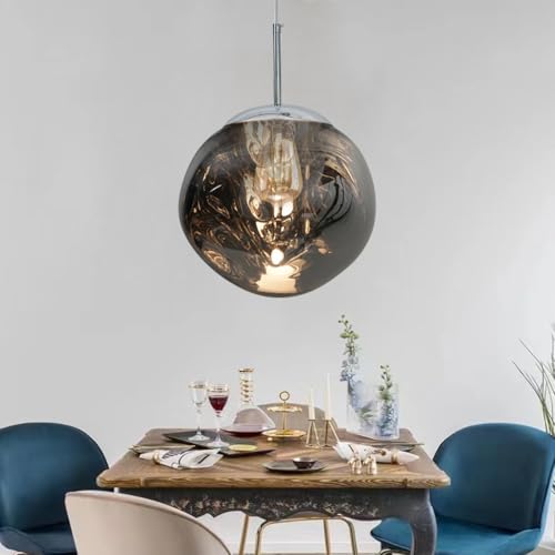LED Modern Pendelleuchte E27 Höhenverstellbar Esstisch Pendelleuchte Unregelmäßig Rund mit Spiegeleffekt Pendelleuchte Schlafzimmer Wohnzimmer Esszimmer Lava Effekt Design Metallic von Generic