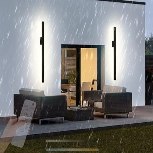 LED Moderne Außenwandleuchte mit Fernbedienung Wandleuchte IP65 Wasserdicht Wandleuchte 2700K-6500K Dimmbar Wandlampe Schwarz Aluminium Lange Garage Patio Villa Terrassen LED Moderne Außenwandleuchte mit Fernbedienung Wandleuchte IP65 Wasserdicht Wandleuchte 2700K-6500K Dimmbar Wandlampe Schwarz Aluminium Lange Garage Patio Villa Terrassen von Generic