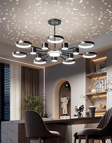 LED Moderne Deckenleuchte fürs Wohnzimmer, Dimmbare Beleuchtung Deckenlampe, 360° Schwenkbarer Kopf, Mit Fernbedienung, Sterneffekt Pendelleuchte für Esstisch, Wohnzimmer Schlafzimmer LED Moderne Deckenleuchte fürs Wohnzimmer, Dimmbare Beleuchtung Deckenlampe, 360° Schwenkbarer Kopf, Mit Fernbedienung, Sterneffekt Pendelleuchte für Esstisch, Wohnzimmer Schlafzimmer von Generic