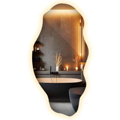 LED Spiegel 45x90 cm | Warmweiß | Asymmetrisches Design | Wandspiegel Badspiegel | Mit Licht | Ohne Schalter | Für Badezimmer Schlafzimmer | Modern Minimalistisch Elegant LED Spiegel 45x90 cm | Warmweiß | Asymmetrisches Design | Wandspiegel Badspiegel | Mit Licht | Ohne Schalter | Für Badezimmer Schlafzimmer | Modern Minimalistisch Elegant von Generic