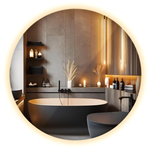 LED Spiegel Rund 40 cm | Warmweiß Licht | Badspiegel mit Beleuchtung | Wandspiegel Modern | Schminkspiegel | Runde Form | Badezimmer Schlafzimmer Wohnzimmer von Generic
