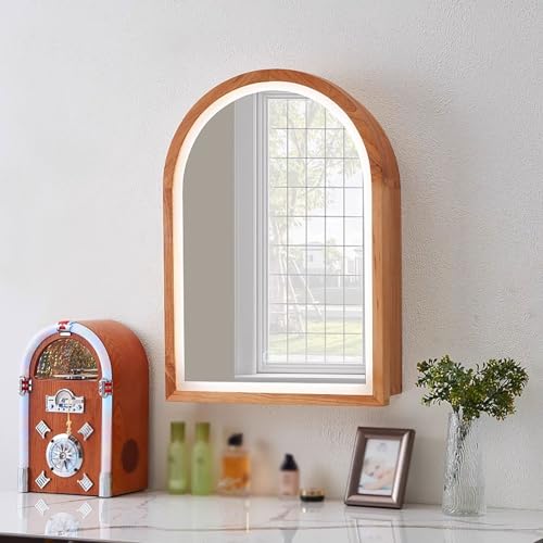 LED-beleuchteter Medikamentenschrank Dreifarbiger beleuchteter Spiegelschrank zur Wandmontage Badezimmerspiegel mit Stauraumfunktion Nur for die Aufputzmontage(Beige,50 * 70cm/20 * 28in) von Generic