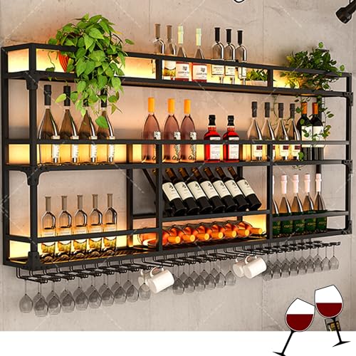 LED-beleuchtetes schwebendes Weinregal Wandregale mit Glasgestell und Spirituosenflaschendisplay Modernes Whiskey-Regal für die Hausbar, den Speisesaal oder das Café LED-beleuchtetes schwebendes Weinregal Wandregale mit Glasgestell und Spirituosenflaschendisplay Modernes Whiskey-Regal für die Hausbar, den Speisesaal oder das Café von Generic