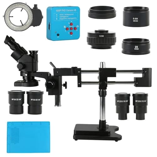 Labormikroskop-Teile 3,5X-180X Schiebe Doppel Boom Arm Basis Simul Brenn Industrielle Labor Schmuck Telefon Uhr Reparatur Stereo Trinokular Mikroskop Set(48MP 2K HDMI USB B) von Generic