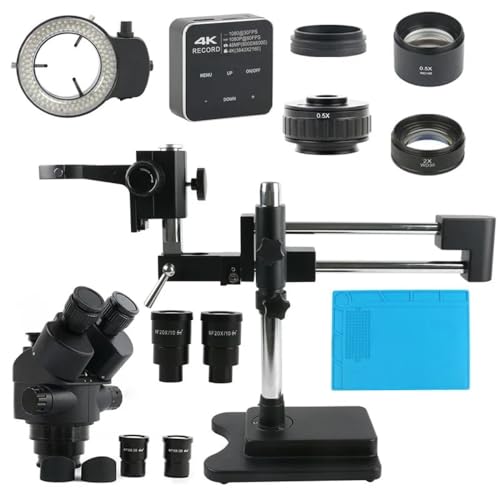 Labormikroskop-Teile 3,5X-180X Schiebe Doppel Boom Arm Basis Simul Brenn Industrielle Labor Schmuck Telefon Uhr Reparatur Stereo Trinokular Mikroskop Set(48MP 4K HDMI TYPE-C B) von Generic