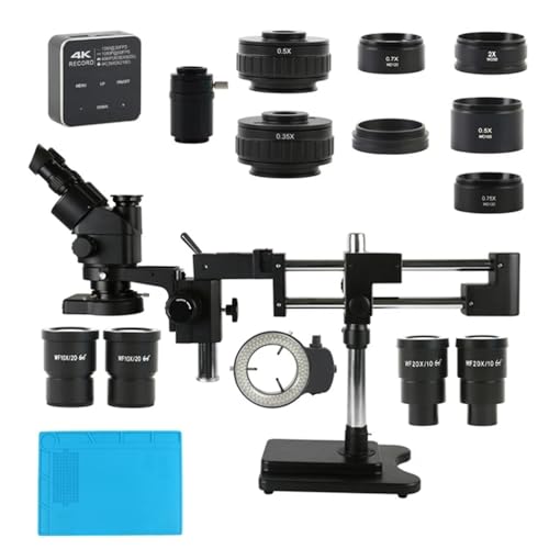 Labormikroskop-Teile 3,5X-180X Schiebe Doppel Boom Arm Basis Simul Brenn Industrielle Labor Schmuck Telefon Uhr Reparatur Stereo Trinokular Mikroskop Set(48MP 4K HDMI TYPE-C C) von Generic