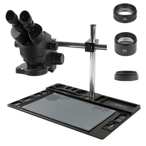 Labormikroskop-Teile Stereomikroskop 3,5- bis 90-fache stufenlose Zoomvergrößerung + großer Aluminiumständer + 56-LED-Ringlicht + Objektiv(Pink) von Generic