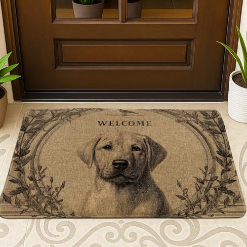 Labrador Willkommens-Fußmatte, beige Hunde-Design für Innen- und Außenbereich, saisonale Dekoration, rutschfeste Gummi-Bodenmatte, staubabsorbierende Bodenmatte, leicht zu reinigen, 73,2 x 43,2 cm von Generic