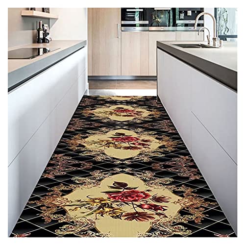 Läuferteppich, Flurteppich, Schwarze, Mittelflorige Fußmatte, Rutschfeste Gummirückseite, Für Eingangsbereiche, Wohnzimmer/a/80X300Cm von Generic