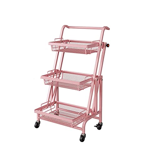 Lagerwagen, parallel zusammenklappbar, robuster Metall-Organizer mit abnehmbarem, atmungsaktivem Abflusskorb aus Draht für Wohnzimmer, Badezimmer, Balkon, Küche (Größe: 3-stufig, Farbe: Pink Lagerwagen, parallel zusammenklappbar, robuster Metall-Organizer mit abnehmbarem, atmungsaktivem Abflusskorb aus Draht für Wohnzimmer, Badezimmer, Balkon, Küche (Größe: 3-stufig, Farbe: Pink von Generic