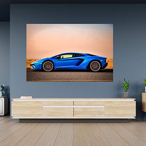 Lamborghini blaues Sportwagen-Poster, selbstklebend, Wandaufkleber, 85cm x 56cm von Generic
