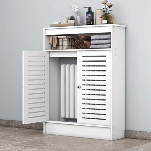 Lamell Heizkörperverkleidung, Verkleidung Heizkörper Landhausstil, Dekorativer Schrank Mit 2 Türen, Heizungsabdeckung Schrank, Aufbewahrungs-Organizer Badezimmerboden Für Wohnzimmer(L70xH100xT25cm) von Generic