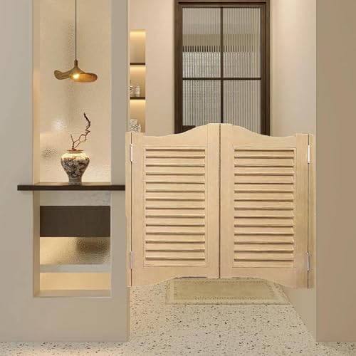 Lamellen-Pendeltür Halbhoch Für Eingang Küche Saloontüren Flügeltür Trennwandtür Jalousien Massivem Holz Gate Breite 50cm-160cm(Beige,W150xH80cm) von Generic