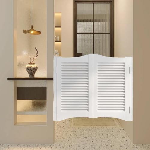 Lamellen-Pendeltür Halbhoch Für Eingang Küche Saloontüren Flügeltür Trennwandtür Jalousien Massivem Holz Gate Breite 50cm-160cm(Weiß,W64xH90cm) von Generic