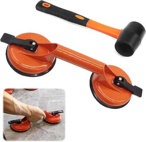 Laminatboden-Reparatur-Set: Aluminium-Bodenlückenfixierwerkzeug mit Gummihammer für Laminat, Vinyl-Planke, SPC und schwimmende Bodenmontage, Saugnäpfe für Glas (orange) von Generic