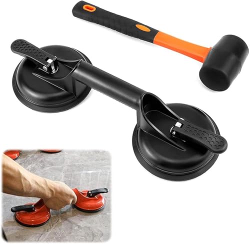 Laminatboden-Reparatur-Set: Aluminium-Bodenlückenfixierwerkzeug mit Gummihammer für Laminat, Vinyl-Planke, SPC und schwimmende Bodenmontage, Saugnäpfe für Glas (schwarz) von Generic