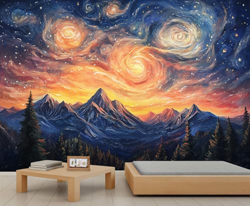 Landschafts Tapeten Bergwandbild Tapete Sternenhimmel Tapete Mädchenzimmer Abstrakte Tapeten für Mädchenschlafzimmer Wohnzimmer Wandbild Poster 450X300cm von Generic