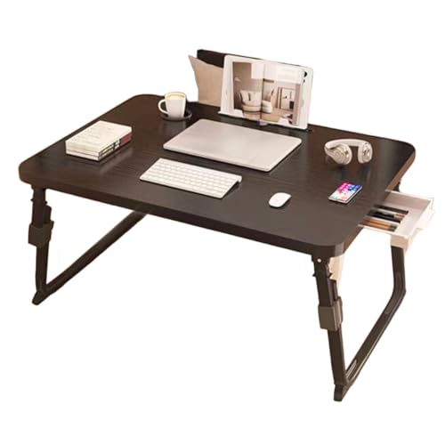 Laptoptisch, Höhenverstellbar, Betttisch Klappbar Mit Laptop Kühler, Tablet-Ständer, Schublade, Laptop Tisch for Bett, Sofa, Couch, Boden(Black,70 * 48 * 32cm) von Generic