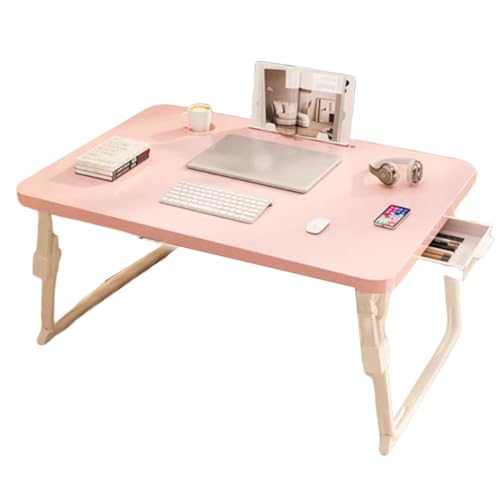Laptoptisch, Höhenverstellbar, Betttisch Klappbar Mit Laptop Kühler, Tablet-Ständer, Schublade, Laptop Tisch for Bett, Sofa, Couch, Boden(Pink,60 * 28 * 40cm) von Generic