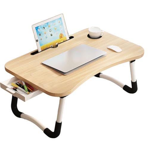 Laptoptisch Betttablett Klappbar, Tragbares Laptop Tisch for Bett, Lapdesk Mit Schublade Und Tassenhalter, Ständer Bett Tabletttisch, Laptop-Schreibtisch for Couch, Boden(Dark Walnut) von Generic