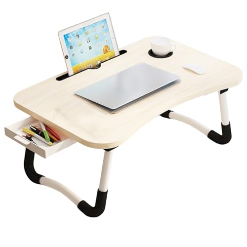 Laptoptisch Betttablett Klappbar, Tragbares Laptop Tisch for Bett, Lapdesk Mit Schublade Und Tassenhalter, Ständer Bett Tabletttisch, Laptop-Schreibtisch for Couch, Boden(Light Walnut) von Generic
