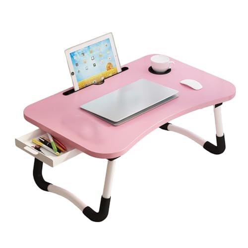 Laptoptisch Betttablett Klappbar, Tragbares Laptop Tisch for Bett, Lapdesk Mit Schublade Und Tassenhalter, Ständer Bett Tabletttisch, Laptop-Schreibtisch for Couch, Boden(Pink) von Generic