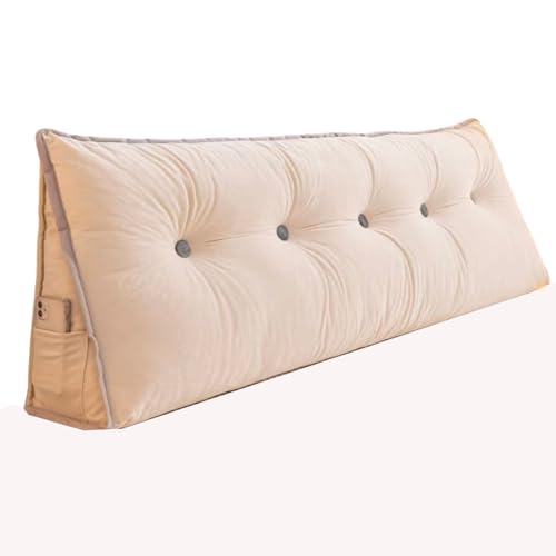 Large Wedge Pillows Headboard Triangular Rest Reading Pillow,Rückenkissen Keilkissen Bett Lesekissen，Rückenlehne Kissen for Sofa Lendenkissen Bettkopfteil(Champagne,180 * 50 * 20cm) von Generic