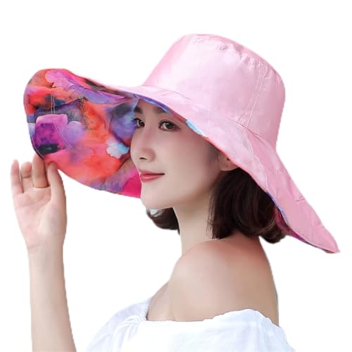 Las Sun Hut Für Frauen Floppy UPF 50 Frauen Sommer Super Große Breitkrempe Strandhüte Doppelseitig Faltbar - Uv Floppy Sun Hat, Rosa, M von Generic