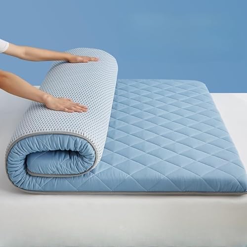 RFYR Latexmatratze, Warme Japanische Bodenmatratze, Atmungsaktiv Und Langsam Zurückfedernd, Tragbare Matratze, Aufrollbare Camping-Matratze (F, 90x200cm, Blau, Mittlere Härte) von Generic