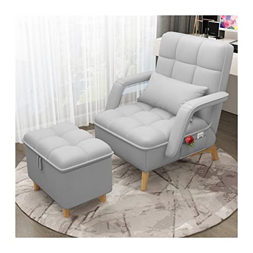 Lazy Chair Sofa, Schlafzimmer, einfaches kleines Apartment, Leder, Wohnzimmer, Rückenlehne, Liegefunktion, Arbeitszimmer, Büro (grau mit Pedalen) von Generic