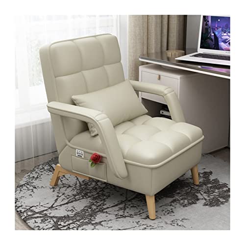 Lazy Chair Sofa Schlafzimmer Einfaches kleines Apartment Leder Wohnzimmer Rückenlehne Liegend Arbeitszimmer Büro (Offwhite ohne Pedale) von Generic