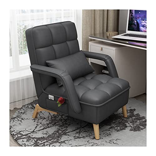 Lazy Chair Sofa Schlafzimmer Einfaches kleines Apartment Leder Wohnzimmer Rückenlehne Liegend Arbeitszimmer Büro (Schwarz ohne Pedale) von Generic