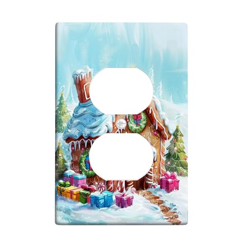 Lebkuchenhaus-Lichtschalter-Abdeckplatte/Steckdosenabdeckungen, Winterferiendekoration, bunte Weihnachtsszene, thermoplastische Wandplatten, Standardgröße, Einzel-Duplex-Steckdose Lebkuchenhaus-Lichtschalter-Abdeckplatte/Steckdosenabdeckungen, Winterferiendekoration, bunte Weihnachtsszene, thermoplastische Wandplatten, Standardgröße, Einzel-Duplex-Steckdose von Generic