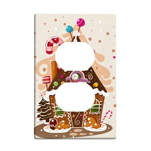 Lebkuchenhaus-Lichtschalter-Abdeckplatten/Steckdosenabdeckungen, festliches braunes Süßigkeiten-Design für Urlaubsdekoration, Thermoplastische Wandplatten, Standardgröße, Einzel-Duplex-Steckdose Lebkuchenhaus-Lichtschalter-Abdeckplatten/Steckdosenabdeckungen, festliches braunes Süßigkeiten-Design für Urlaubsdekoration, Thermoplastische Wandplatten, Standardgröße, Einzel-Duplex-Steckdose von Generic