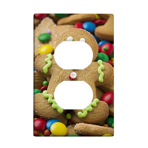 Lebkuchenmann-Lichtschalter-Abdeckplatte/Steckdosenabdeckungen, buntes Süßigkeiten-Design für Urlaubsdekoration, thermoplastische Wandplatten, Standardgröße, Einzel-Duplex-Steckdose Lebkuchenmann-Lichtschalter-Abdeckplatte/Steckdosenabdeckungen, buntes Süßigkeiten-Design für Urlaubsdekoration, thermoplastische Wandplatten, Standardgröße, Einzel-Duplex-Steckdose von Generic