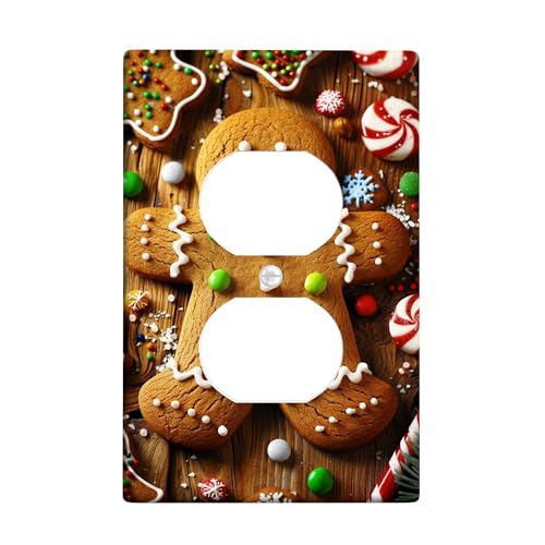 Lebkuchenmann-Lichtschalter-Abdeckplatte/Steckdosenabdeckungen, festliche Feiertagsdekoration, thermoplastische Wandplatten, Standardgröße, Einzel-Duplex-Steckdose von Generic