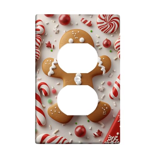 Lebkuchenmann-Lichtschalter-Abdeckplatte/Steckdosenabdeckungen, weihnachtliche Feiertagsdekoration, thermoplastische Wandplatten, Standardgröße, Einzel-Duplex-Steckdose von Generic