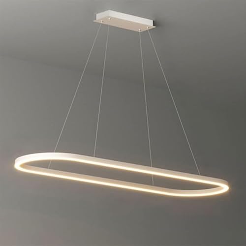 Led Büro Pendelleuchte Nordic Oval Esstisch Pendelleuchte Dimmbar Mit Fernbedienung Pendelleuchte Höhenverstellbare Deckenleuchte Für Büro Esstisch Studie, White, 120cm von Generic