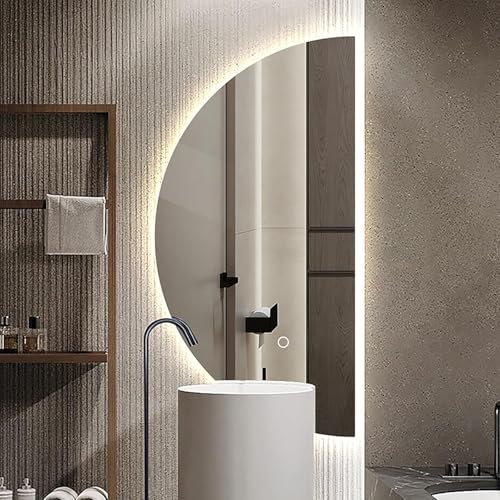 Led Hd Smart Spiegel, Badezimmerspiegel Mit Led-licht, Wandspiegel Vaity Spiegel, Mit Touch Cotrol, 3-farbiges Dimmbares Led-licht, Explosio Proof Design, Left Half Circle, 50 * 100cm von Generic