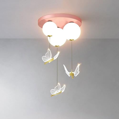Led Kugel Acryl Lampenschirm Decke Hängelampe Mit Verstellbarer Schnur, Geometrische Kinderzimmer Schmetterling Deckenbeleuchtung Kronleuchter, Halbbündig Montierte Deckenleuchte, Pink von Generic