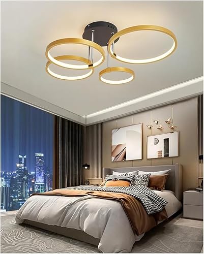 Led-deckenleuchte Rund 4 Ringe Dimmbar Mit Fernbedienung Lampe Für Schlafzimmer Esszimmer Wohnzimmer Küche Deckenleuchte Moderne Innenbeleuchtung, Gold von Generic