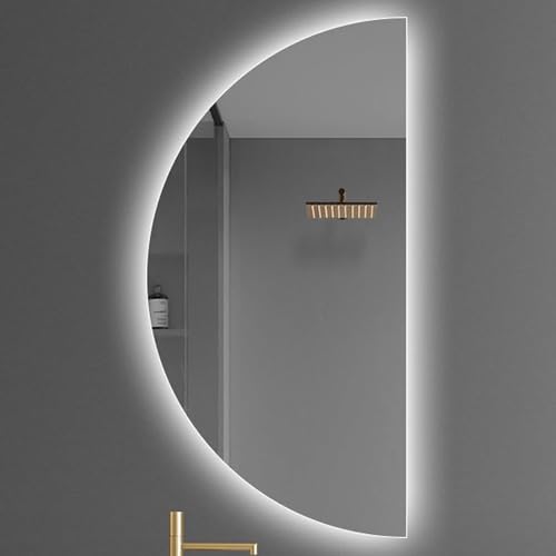 Led-wandspiegel, Rahmenloser Badezimmerspiegel, Kosmetikspiegel, Sigle-Touch-Schalter, DREI Lichter, Einstellbare Helligkeit, Sicher Und Explosionssicher, Left Semicircle, 40 * 60cm von Generic