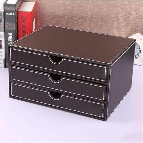 Leder Desktop Organizer 3-schubladen Desktop-aktenaufbewahrungsbox Home Office Schubladen-aufbewahrungsbox, Ideal Zum Ablegen Und Organisieren Von Papierdokumenten, Brown von Generic