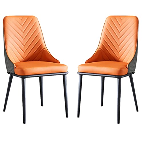 Leder-Esszimmerstuhl, 2er-Set, mit omischer Rückenlehne und Metallbeinen für Theke, Lounge, Wohnzimmer, Empfangsstuhl Leder-Esszimmerstuhl, 2er-Set, mit omischer Rückenlehne und Metallbeinen für Theke, Lounge, Wohnzimmer, Empfangsstuhl von Generic
