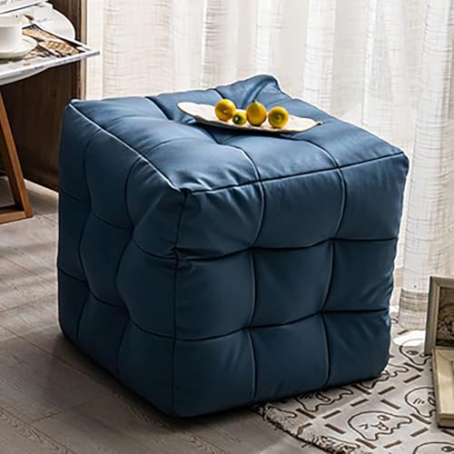 Leder Ottoma Fußstütze Hocker, Einfarbiger Fußhocker Würfel Ottoma Pouf, Moder Couchhocker Bequemer Ottoma Für Livig Zimmer Schlafzimmer-dunkelgrau, Blue, 45x45x45cm(18x18x18inch) von Generic