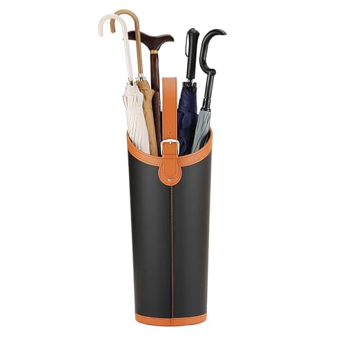 Leder-Regenschirm-Ständer mit großer Kapazität für 10 Regenschirme, ovales Design, 20 x 57 cm (7,9 x 22,4 Zoll), stilvolles schwarzes Leder, eleganter Eingangsnizsator von Generic