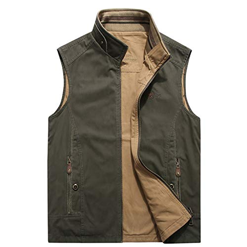 Leichte ärmellose Reiseweste Aus Baumwolle Mit Innentasche, Reißverschluss Frühling Outdoor Angelweste, Lässige Armeegrüne Arbeitsweste, Khaki, XXL von Generic