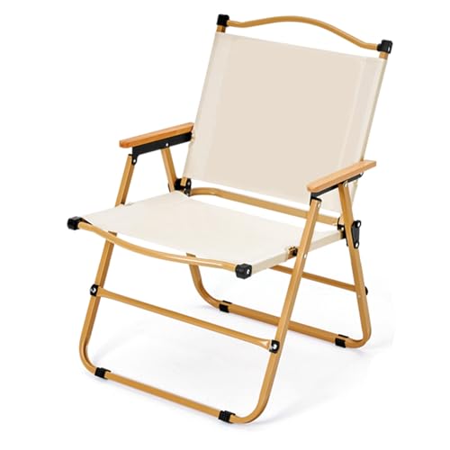 Leichter Klappstuhl Camping, Tragbarer, Bequemer Angelstuhl mit Holzarmlehnen, Stabiler Metallrahmen für Picknick im Freien, Wandern, Angeln(White,Medium) von Generic